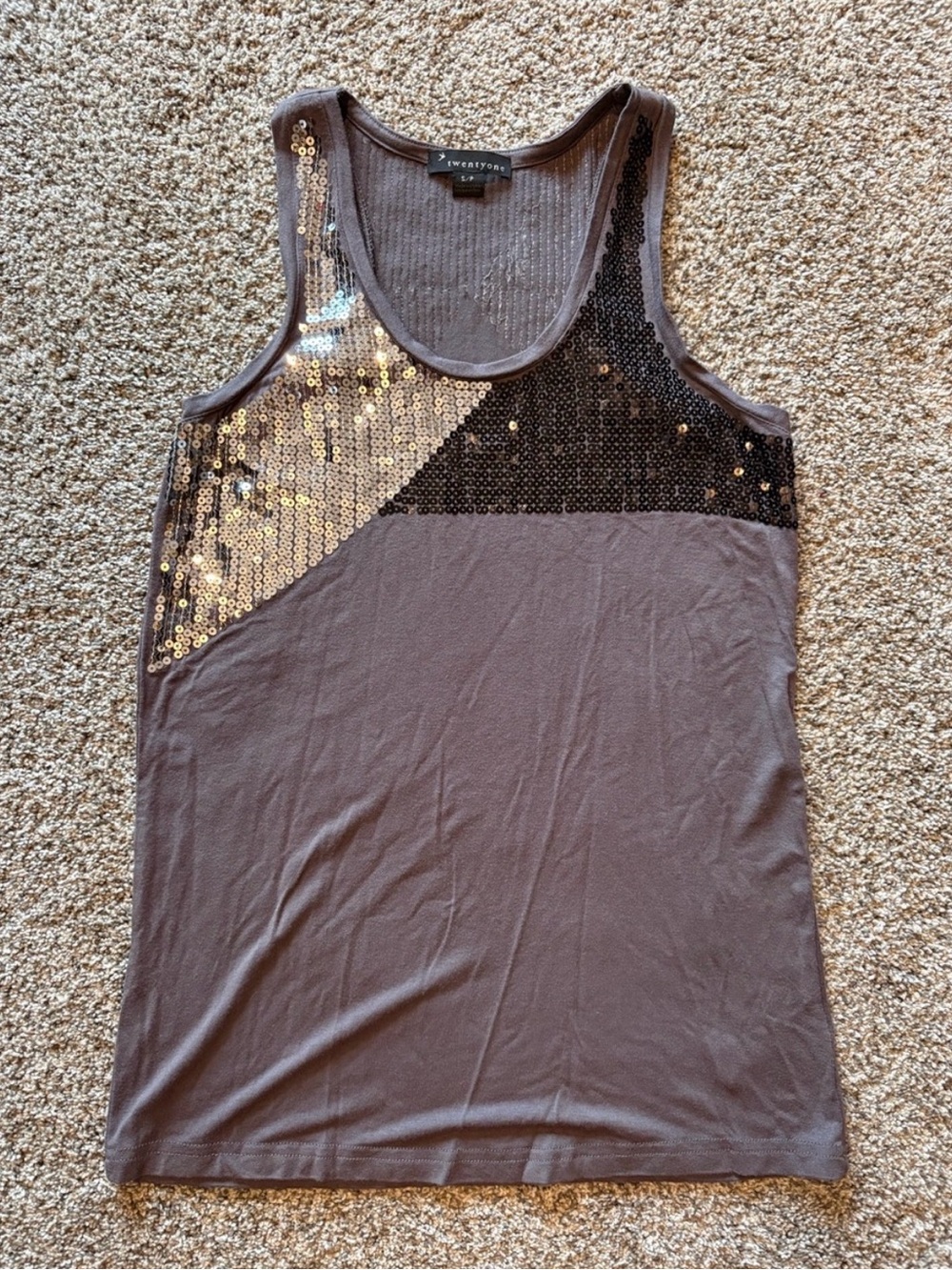 Forever 21 Taupe Tank Top with Black and Silver Sequin Panels
